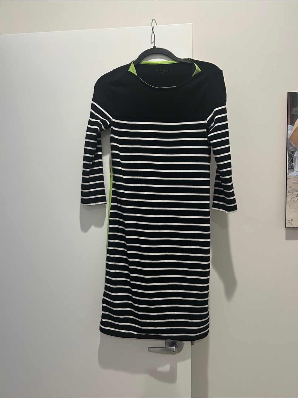 Black & White Striped Mini Dress with Lime Trim